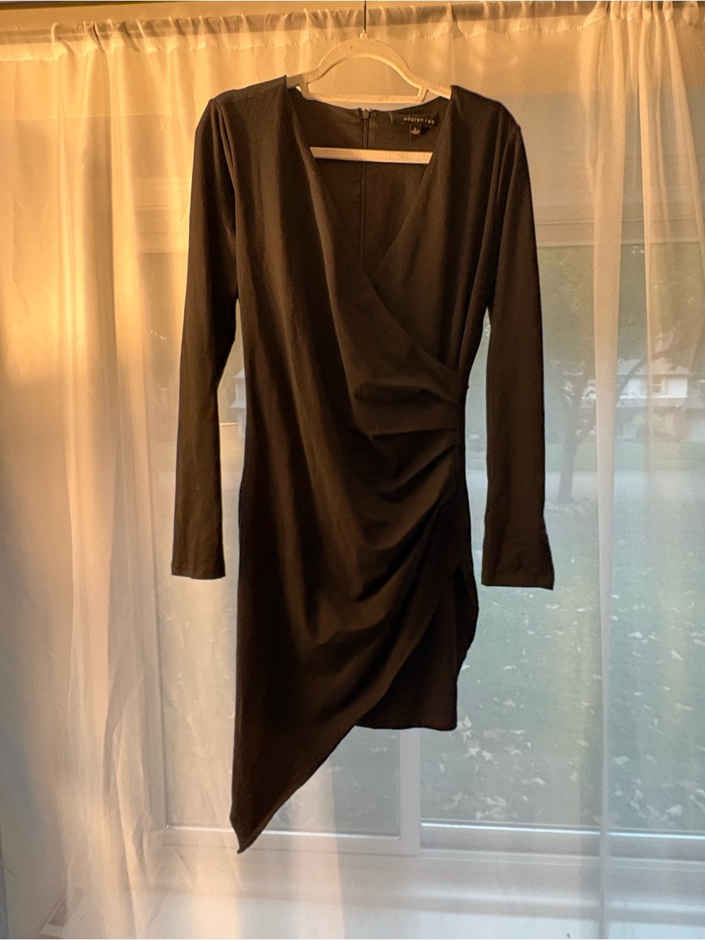 Black Asymmetric Long-Sleeve Wrap Dress
